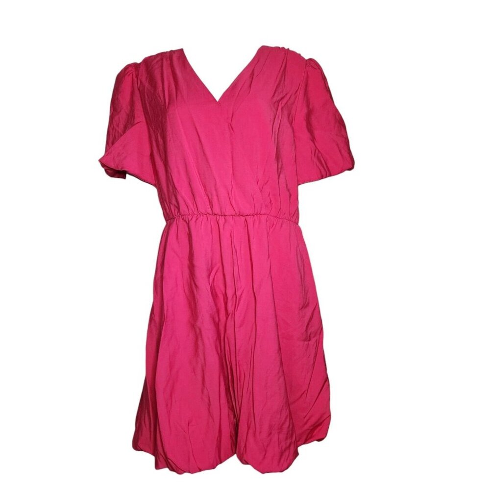 NWT‎ PRETTYGARDEN Solid All Pink Short Puff Sleeve Dress Womens Size XL